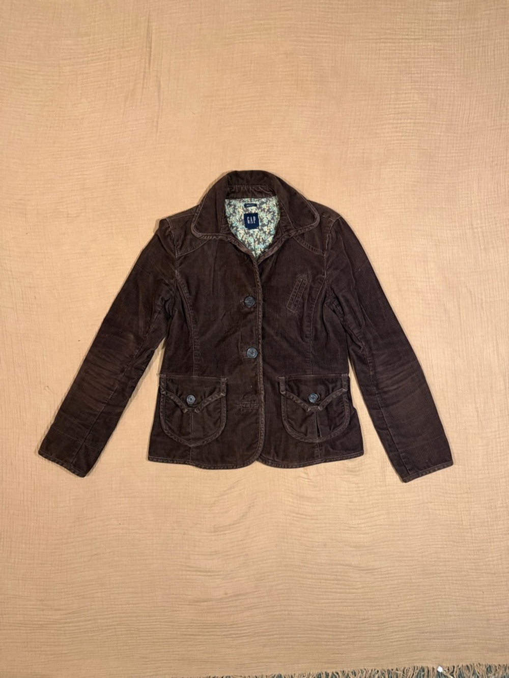 GAP Vintage Women's Brown Corduroy Buttoned Blazer Jacket with Elbow Patches